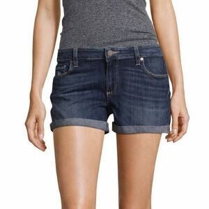 PAIGE Jimmy Jimmy Cuffed Denim Shorts in Remington Dark Wash Size 28 Raw Hem